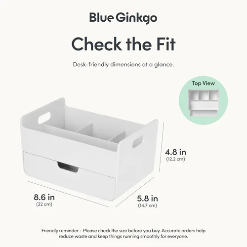 Miniatura 3 de BLUE GINKGO Organizador de escritorio portátil, compacto, 3 compartimentos, almacenamiento de medio cajón, soporte para bolígrafos, organizador