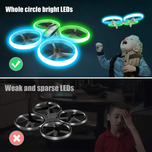 Miniatura 6 de Q9s Drones para niños, dron RC con retención de altitud y modo sin cabeza, cuadricóptero con luz azul y verde, hélice de protección completa, 2