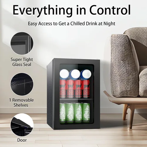 Miniatura 2 de DOGHLY Refrigerador de bebidas, mini refrigerador para 24 latas, puerta sólida para bebidas, refrescos, cerveza o vino, refrigerador pequeño