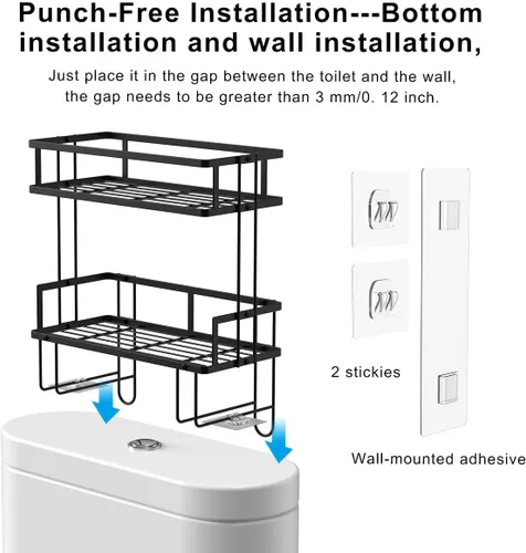 Miniatura 9 de FLOLXNB Estante de Almacenamiento Sobre el Inodoro, Organizador de Almacenamiento de Baño de 2 Niveles Actualizado Sin Perforaciones para Inodoro