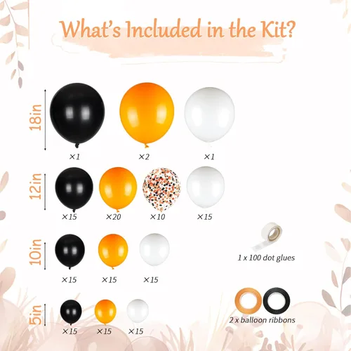 Miniatura 2 de Kit de arco de globos de color negro, blanco y naranja, guirnalda de globos de confeti de 18, 12, 10, 5 pulgadas, para Halloween, cumpleaños