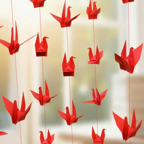 Miniatura 2 de Guirnalda colgante de grúa de papel (3 cuerdas x 5.2 pies), serpentinas de pájaros de origami para despedida de soltera, baby shower, suministros