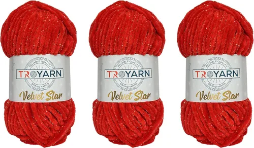 Miniatura 21 de Troyarn Velvet Star (Paquete de 3 Madejas) - Ovillo de felpilla con purpurina plateada para manta de bebé, hilo amigurumi, para ganchillo y tejer