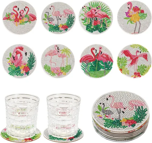 Miniatura 12 de 8 posavasos de pintura de diamante de mariposa 5D con almohadillas de corcho, diamantes de imitación de cristal, posavasos para manualidades