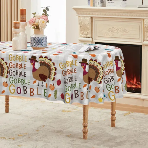 Miniatura 7 de Horaldaily Mantel rectangular de Acción de Gracias de 60 x 60 pulgadas, mantel lavable de pavo para decoración de fiestas, pícnic, cena