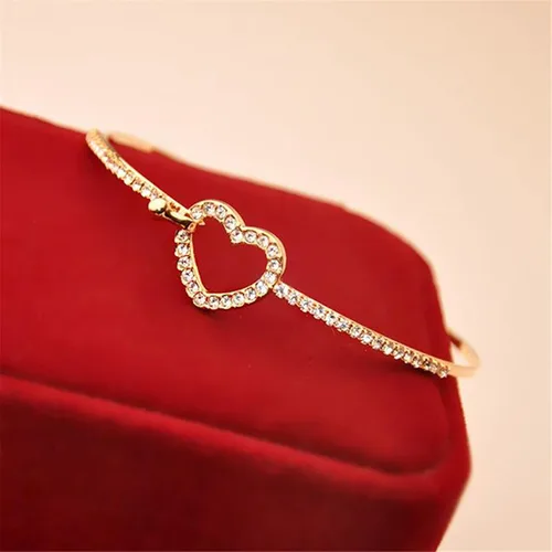 Miniatura 6 de JUNYY Delicada pulsera con dije de corazón hueco de diamantes de imitación para mujeres y niñas, pulsera de fiesta de cumpleaños (dorado)