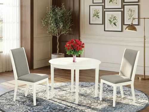 Miniatura 2 de East West Furniture BOLA3-WHI-06 - Juego de comedor de 3 piezas para espacios pequeños que contiene una mesa de cocina redonda y 2 sillas de comedor