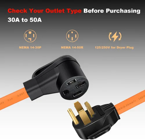 Miniatura 2 de NEMA 14-30P a 14-50R Cable adaptador de cargador EV de 4 clavijas de 30 amperios a adaptador de conversión EV de 50 amperios solo compatible