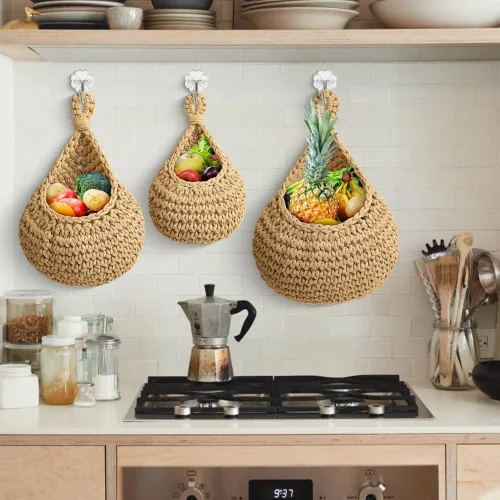 Miniatura 5 de Cesta colgante de frutas para cocina, cesta de frutas para colgar en la pared, cesta de frutas y verduras tejida a mano, cesta colgante de yute