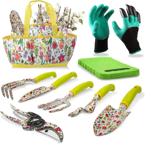 Miniatura 10 de Juego de herramientas de jardín de 9 piezas de aleación de aluminio, kit de herramientas de mano de jardinería para mujeres y padres, suministros