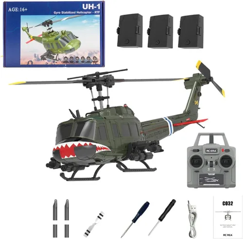 Miniatura 9 de C032 UH-1 Huey Helicóptero RC para adultos, escala 1/48 2.4G 6CH Flybarless Stunt RC Plane giroscopio de 6 ejes posicionamiento de flujo óptico