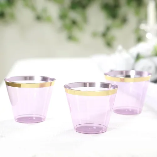 Miniatura 10 de Efavormart - Juego de 12 vasos de plástico de oro rosa de 10 onzas, diseño de borde para decoración de boda