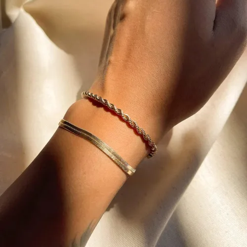 Miniatura 2 de MIDEEO - Pulseras chapadas en oro para mujer, juego de delgadas pulseras de cadena para combinar, de espiga, trenzada, de circonita cúbica