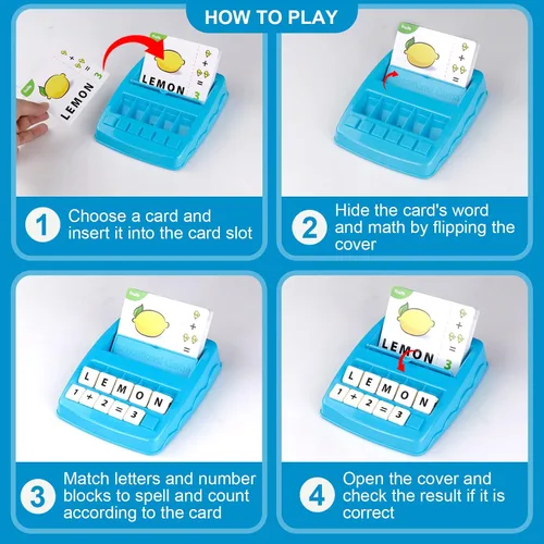 Miniatura 5 de Juego de cartas a juego para niños, juguetes educativos 2 en 1, ortografía y lectura del alfabeto, tarjetas didácticas de aprendizaje de Azul