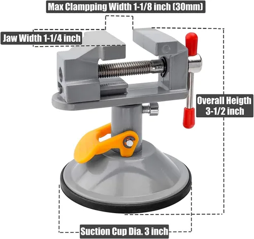 Miniatura 2 de Mesee Mini tornillo de prensa de taladro con ventosa, tornillo de tallado ajustable con rotación de 360 grados, abrazadera de nogal giratoria, banco