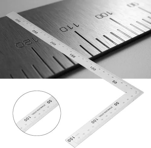 Miniatura 7 de Cuadrado de carpintero, regla cuadrada en forma de L, herramienta de medición de madera para ingenieros, carpintería, regla de ángulo recto de 90