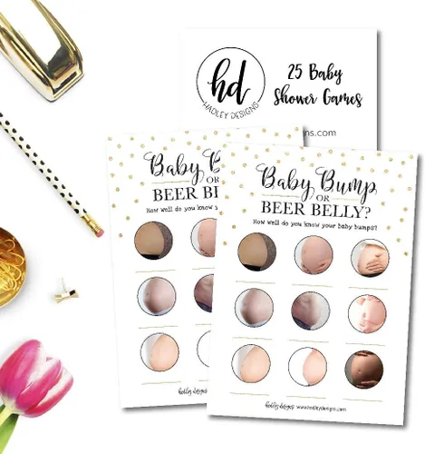 Miniatura 5 de Hadley Designs Juegos de baby shower para 25 invitados – Divertido juego de vientre de cerveza o baby bump, divertido juego de baby shower