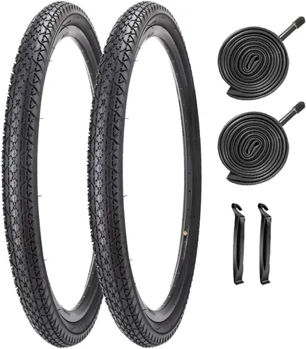 Miniatura 12 de 26 Inch Bike Tires 26 X 2.125(57-559) Replacement Tires or Schrader Valve Inner Tubes AV 32mm for Beach Cruiser Bike Par negro con palanca