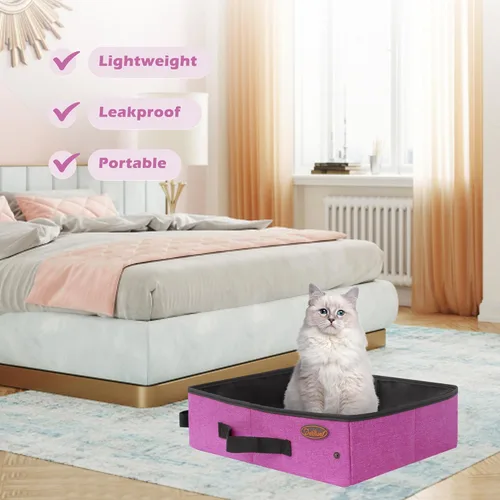 Miniatura 4 de Arenero portátil para gatos de viaje Deblue en auto, porta-arena plegable para gatos resistente al agua, caja de arena móvil para exteriores, apto