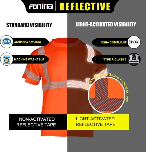 Miniatura 6 de FONIRRA Hi Vis - Camisetas de seguridad con bolsillo para hombre, manga larga, reflectante, ANSI Clase 2, para trabajo Naranja_3 piezas