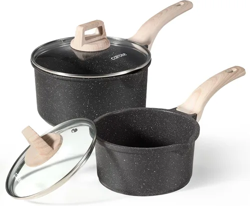 CAROTE - Juego de ollas y sartenes antiadherentes, juego de cacerolas con tapa de 1.5Qt y 3.0Qt, juego de ollas de cocina antiadherentes con asa de