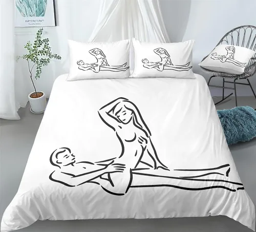 Miniatura 5 de REALIN Juego de ropa de cama para parejas apasionadas, divertido y cálido, juego de funda de edredón para niñas, niños, 2/3/4 piezas, fundas