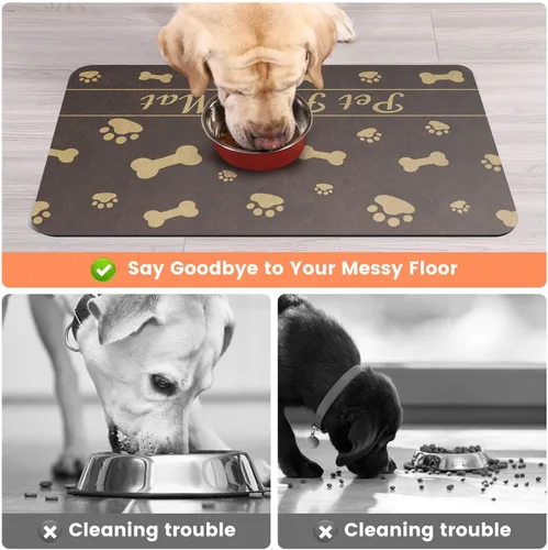Miniatura 3 de Tapete de Alimentación para Mascotas - Mantel Individual Absorbente para Tazón de Comida y Agua, con Respaldo de Goma Impermeable, Tapete Marrón