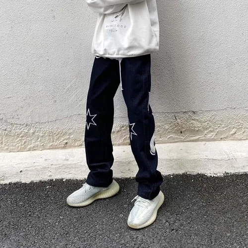 Miniatura 6 de Harajuku - Jeans para hombre con letras estampadas, rectos, holgados, para otoño e invierno, jeans engrosados, jeans góticos