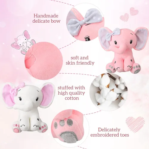 Miniatura 3 de Zomiboo 3 piezas de elefante de peluche de 8 pulgadas, elefante de peluche, regalo para decoración de cama de bebé, niña y niño (estilo lindo)