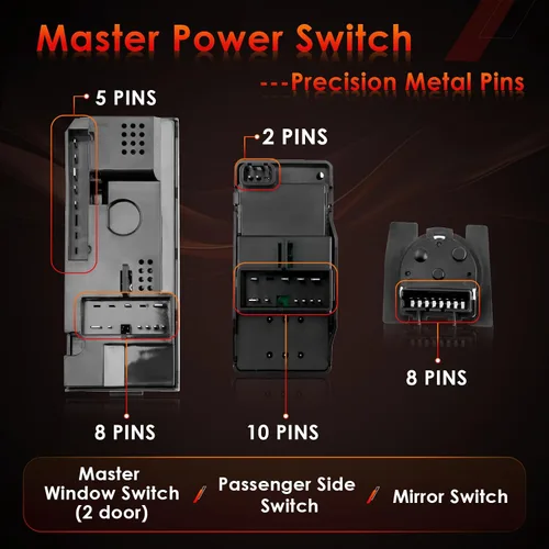 Miniatura 6 de Interruptor maestro de ventanas con control de espejo del lado del conductor y del pasajero de 2 puertas, compatible con Chevy GMC C1500 C2500 C3500