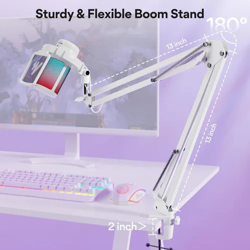 Miniatura 7 de Micrófono USB para juegos MAONO con cancelación de ruido, micrófono para computadora PC con brazo articulado, luz RGB, silencio, ganancia, micrófono