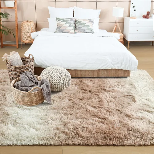 Miniatura 3 de Noahas Alfombras de Área Grandes y Esponjosas de 5x8 pies para Sala de Estar y Dormitorio, Alfombra Gruesa de Pelo Largo Beige y Blanca, Alfombra