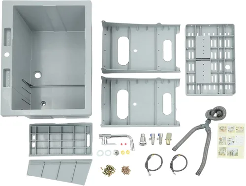 Miniatura 5 de Fregadero de plástico independiente con tabla de lavadero, lavabo para lavandería, lavabo con grifo caliente y frío para garaje, sótano, jardín