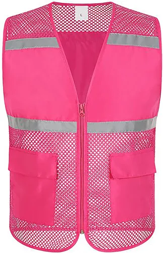TOPTIE Chaleco de seguridad de malla con cremallera, chaleco de uniforme de voluntario del equipo, chaleco reflectante para correr con bolsillos,