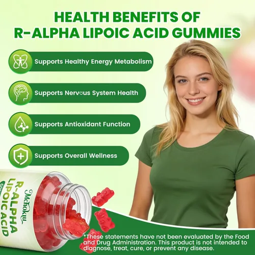 Miniatura 4 de Gomitas de ácido alfa lipoico R, ácido R-alfa lipoico estabilizado, suplemento ALA para apoyo antioxidante y metabolismo, veganas, sin OMG, sin