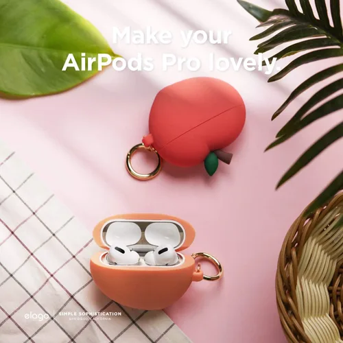 Miniatura 5 de elago Peach - Funda compatible con Apple AirPods Pro, diseño 3D con llavero, soporta carga inalámbrica (melocotón)
