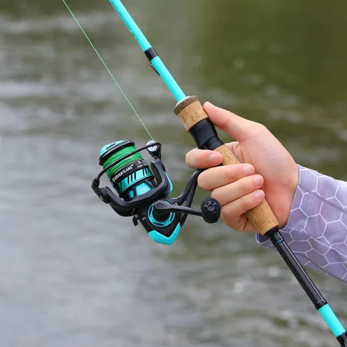 Miniatura 2 de Sougayilang Combo de caña de pescar y carrete, caña de pescar mediana con carrete giratorio, combo de baitcaster, mango de superpolímero A: Azul