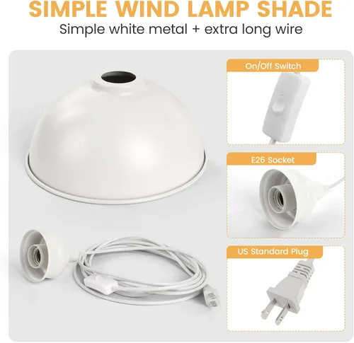 Miniatura 6 de Lámpara colgante enchufable, luces colgantes de 15 pies, interruptor de encendido/apagado, lámpara colgante industrial con cable de enchufe, Blanco
