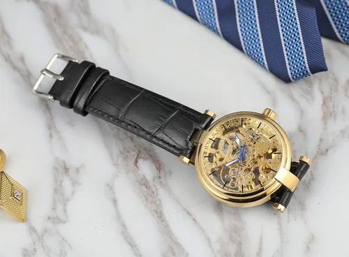 Miniatura 3 de Reloj automático para hombre, estilo Steampunk, de bronce, esqueleto de cuero, reloj de pulsera de cuerda automática CH8160G, CH8160G, moda, casual