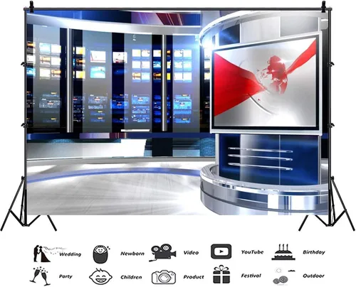 Miniatura 2 de Programa de estación de TV de 5 x 3 pies, estudio de grabación, fotografía, fondo de red, informe de noticias, sala de radiodifusión, telón de fondo