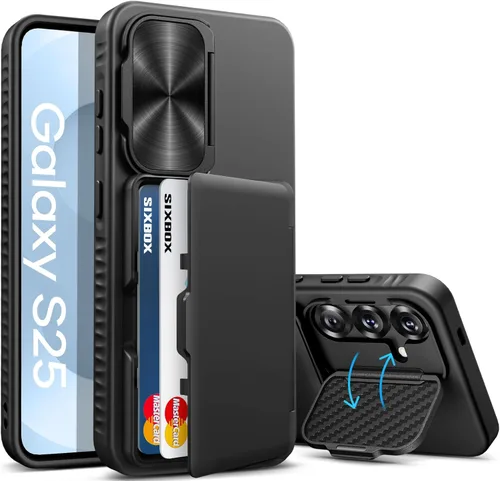Miniatura 13 de Funda para Samsung Galaxy S25 FE, tarjetero integrado, soporte y cubierta para lente, prueba de caídas de grado militar, borde de silicona suave