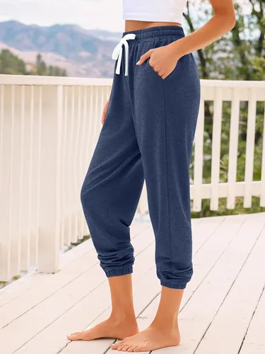 Miniatura 3 de AUTOMET Pantalones deportivos de cintura alta para mujer con bolsillos, pantalones sueltos de descanso y pijama para otoño, invierno, primavera