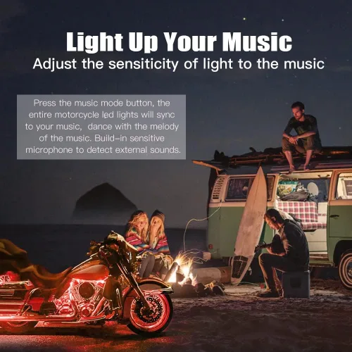 Miniatura 8 de Juego de 8 luces LED para motocicleta, control por aplicación, multicolor, kit de luces LED para motocicleta, sincronización de música, tiras
