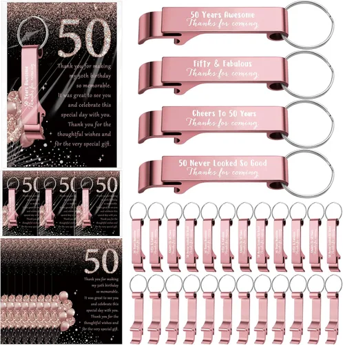 Miniatura 25 de Dandat 50 Sets 40th Birthday Party Favors for Guests Birthday Beer Opener Keychain Cheers to 40 Bottle Opener Keychain with Thank You Cards and Gift