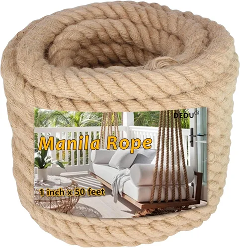 Miniatura 35 de Cuerda de Manila de 2 pulgadas x 50 pies, cuerda de cáñamo gruesa de 4 hebras trenzadas, cáñamo natural para manualidades de servicio pesado
