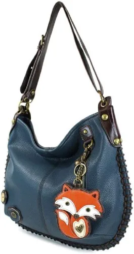 Miniatura 2 de Chala Bolsos de mano, estilo casual, suave, con hombro grande o bolso cruzado con llavero, color azul marino, Búho
