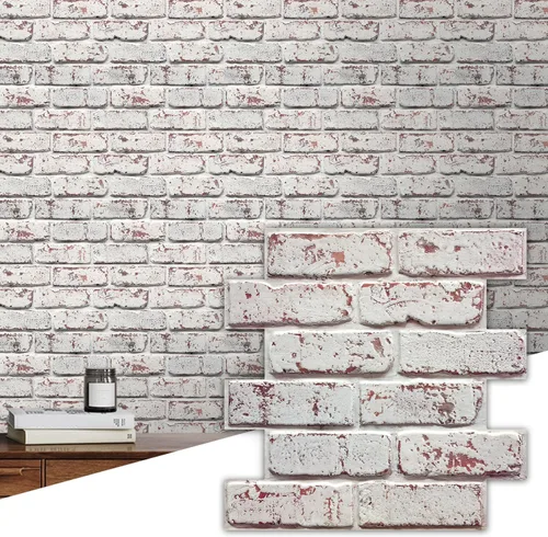 Miniatura 17 de Commomy 10 paneles de pared de piedra 3D para despegar y pegar, panel de pared de piedra sintética de 11.8 x 11.8 pulgadas, papel tapiz de ladrillo