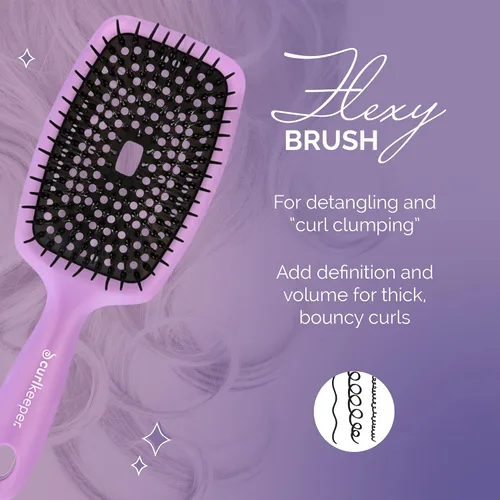 Miniatura 2 de Curl Keeper Flexy - Cepillo de pelo morado para desenredar con cerdas flexibles para uso en la ducha, peinar rizos y eliminar nudos, accesorios