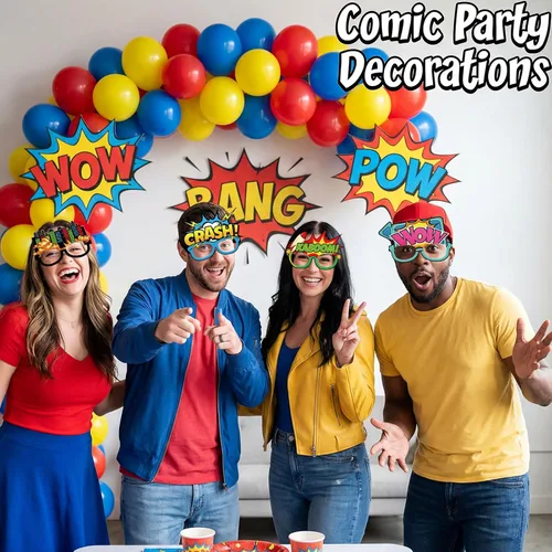 Miniatura 5 de 32 piezas de regalos de fiesta de héroes cómics, gafas de papel para cabina de fotos, accesorios para eventos de cumpleaños, suministros de fiesta