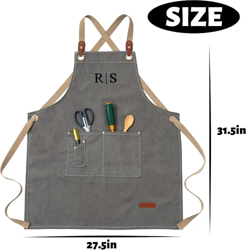 Miniatura 4 de Delantales de chef para mujeres y hombres, personalizados, de lona, con espalda cruzada, para cocinar, hornear, barista, jardinería, carpintería